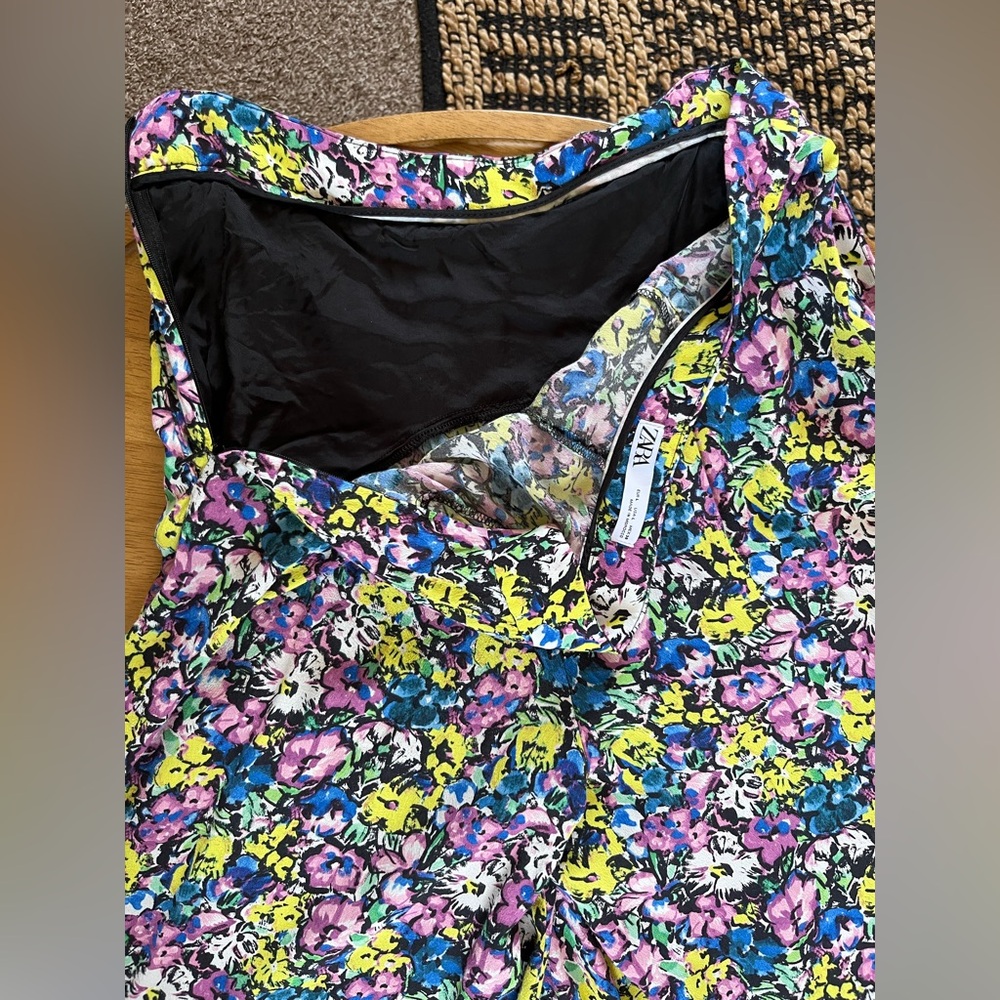 Zara Floral Wide Leg Culotte Pants Womens L Colorful Palazzo Summer Boho - Picture 12 of 12